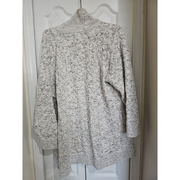 Lands' End Drifter Size 2X Oatmeal Heathered Cable Knit Cardigan Sweater - Picture 10 of 12